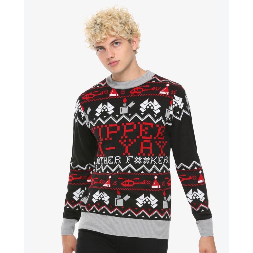 Die Hard Yippee Ki-Yay Ugly Christmas Sweater Mens 2XL Black Red Grey Hot Topic